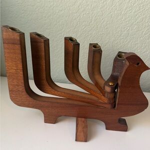 MCM Wood Peacock Bird 5 Arm Candle Holder Articulated Made in Taiwan